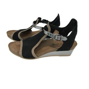 Naot Women's Fiona Sandals Size 37 6 Black Leather Wedge Heel Caged Shoe Open